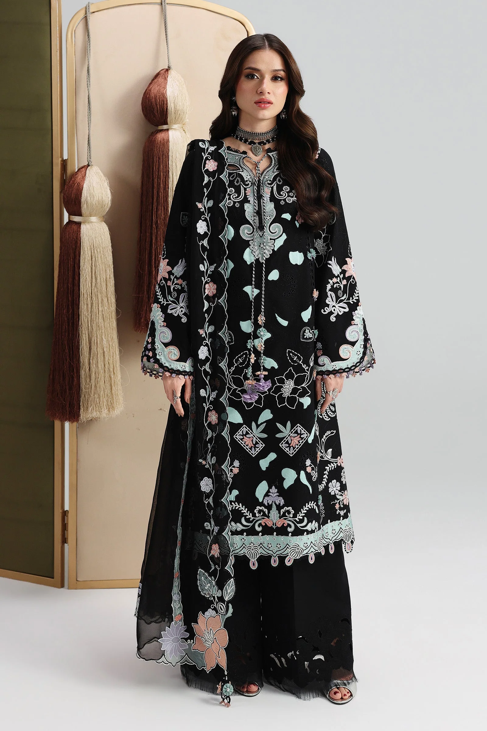 Qalamkar Festive Embroidered Lawn Unstitched 3Pc Suit QFL-12 REHA