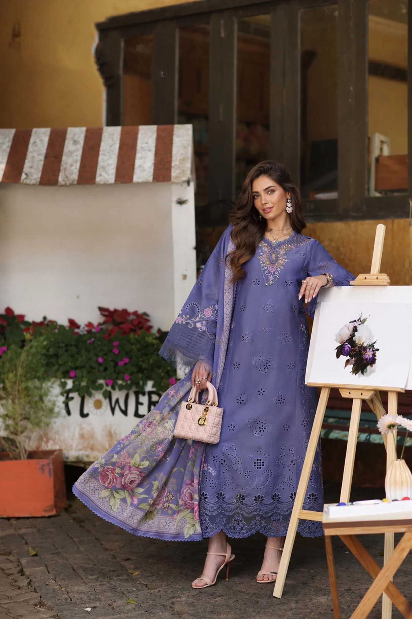 Noor by Saadia Asad Luxury Eid Schiffli Laserkari Unstitched Suit D9 -Tropical indigo