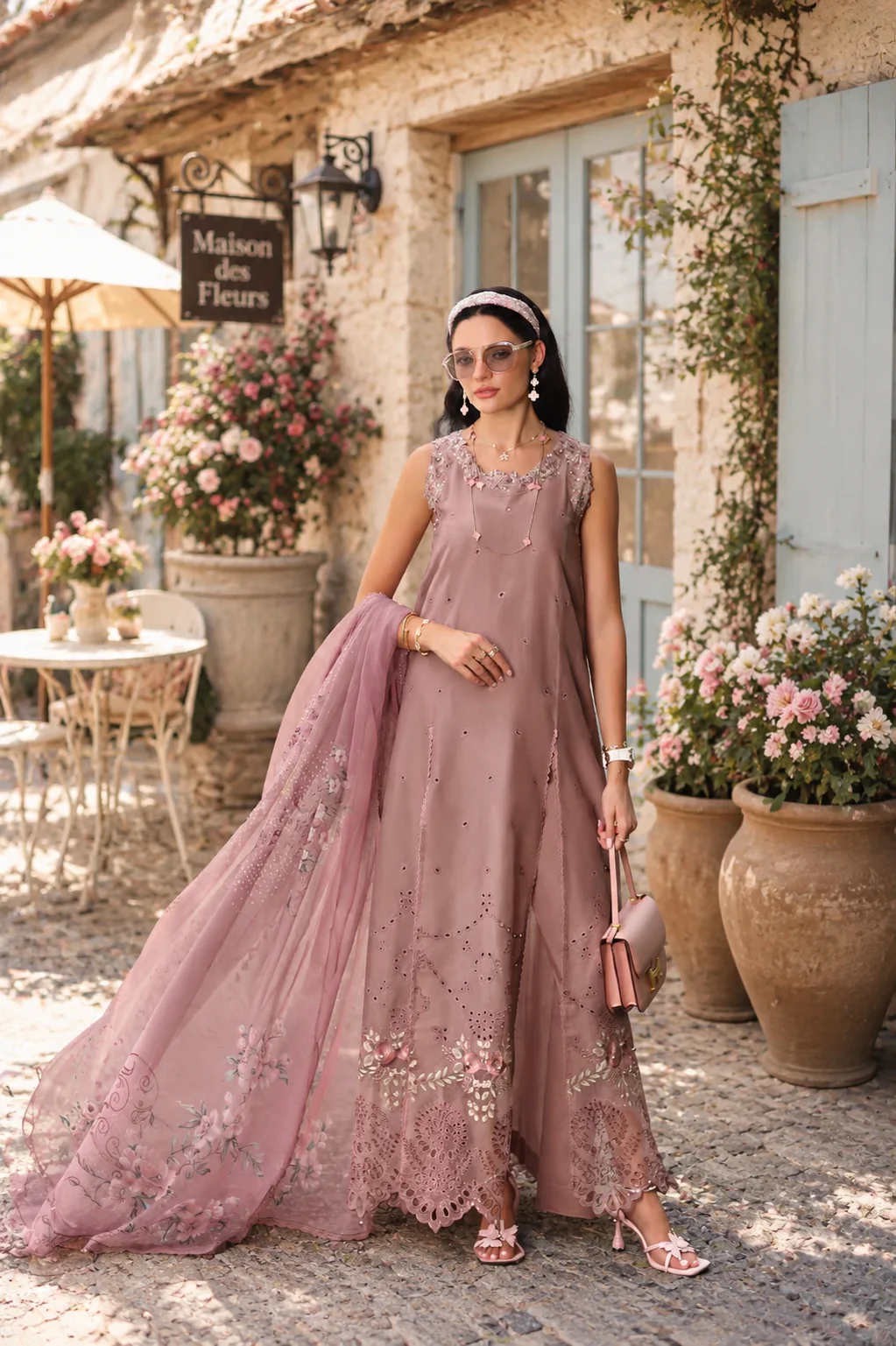Noor by Saadia Asad Eid Luxe Printkhaas Unstitched 3Pc Suit D-03 Rose Éclat