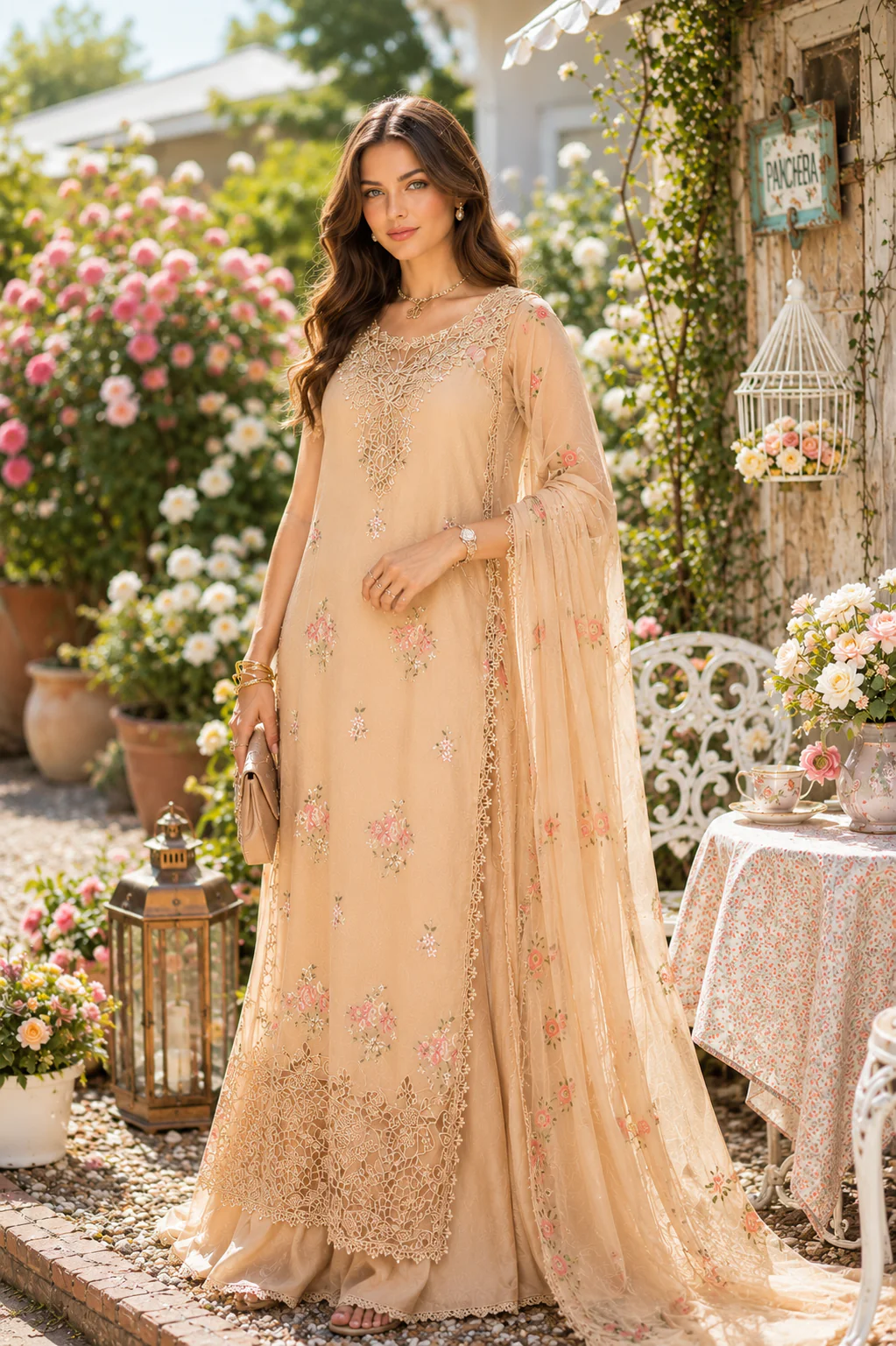 Noor by Saadia Asad Eid Luxe Printkhaas Unstitched 3Pc Suit D-13 Blush Peach