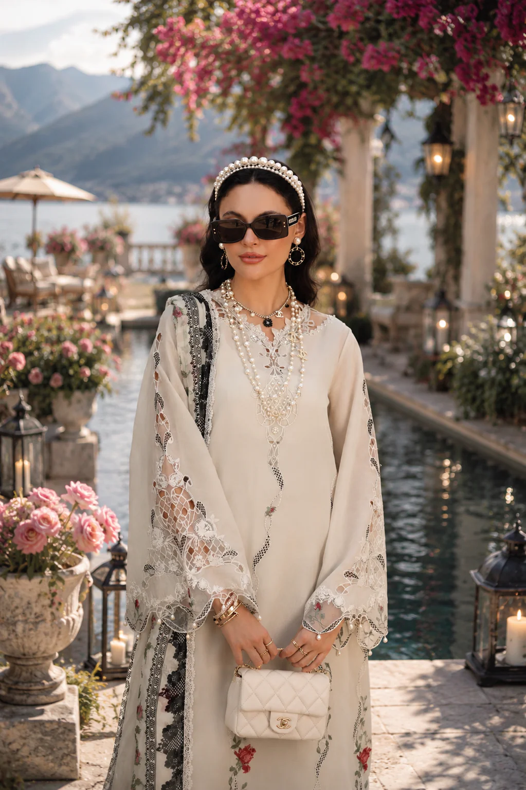 Noor by Saadia Asad Eid Luxe Printkhaas Unstitched 3Pc Suit D-07 Ivory Heritage