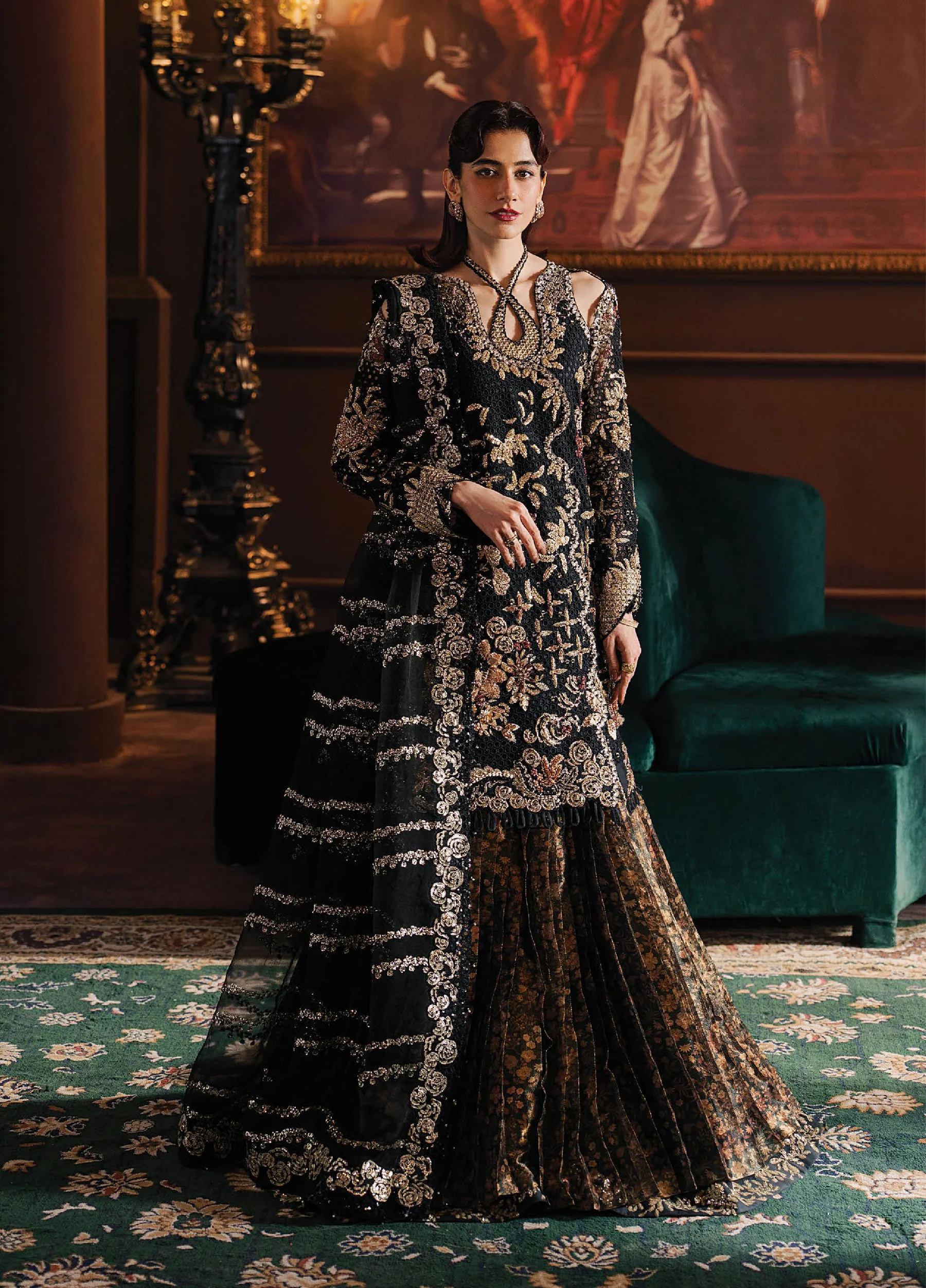 Hayat by Afrozeh Unstitched Organza Embroidered Suits 3 Piece AF25HU AFH-25-07 SARAVЕ - Festive Collection