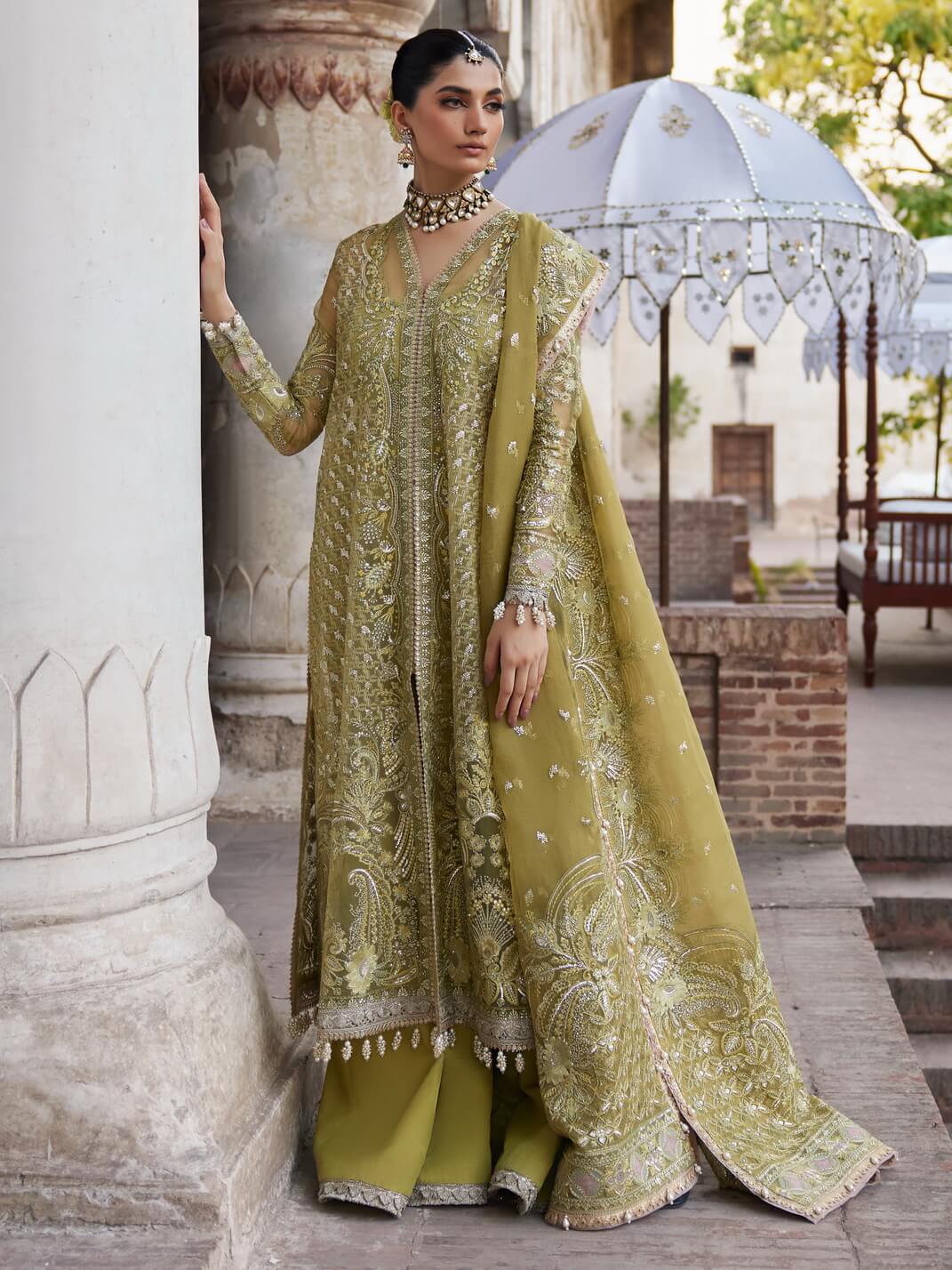 Afrozeh Dastangoi Unstitched Organza 3Pc Suit AWE-23-V1-03 SHEHNAZ