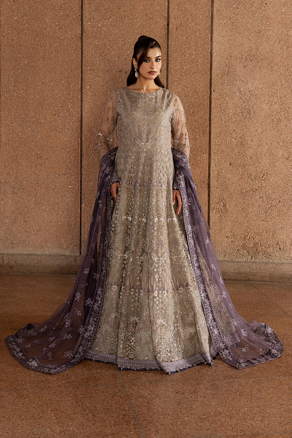 Lazawal by Lavish Premium Unstitched Embroidered Chiffon 3 Piece Suit LVP26UCL Beige Serenity - Festive Collection