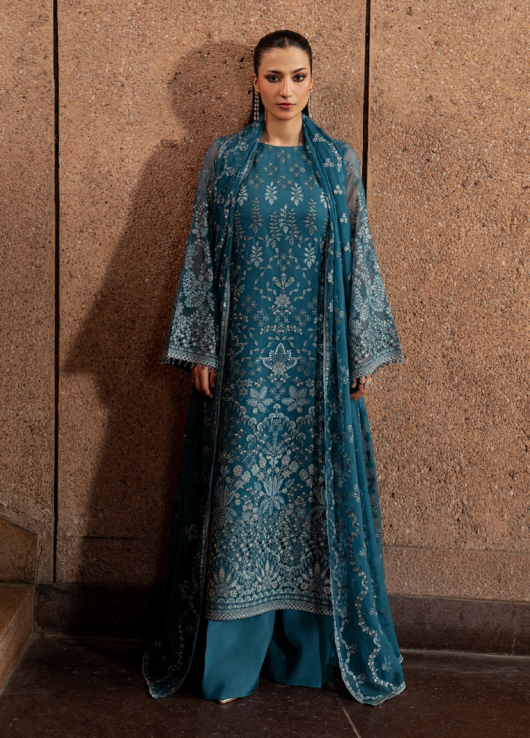 Lazawal by Lavish Premium Unstitched Embroidered Chiffon 3 Piece Suit LVP26UCL Teal Essence - Festive Collection