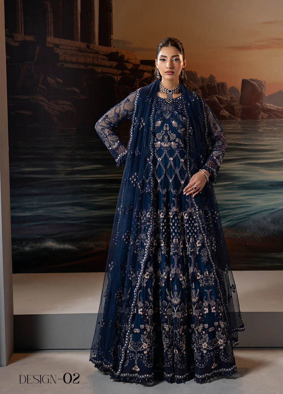 Riwayat Lamisah By Lavish Premium Embroidered Chiffon Suits Unstitched 3 Piece LP25RLC D-05 JEWEL BLUE