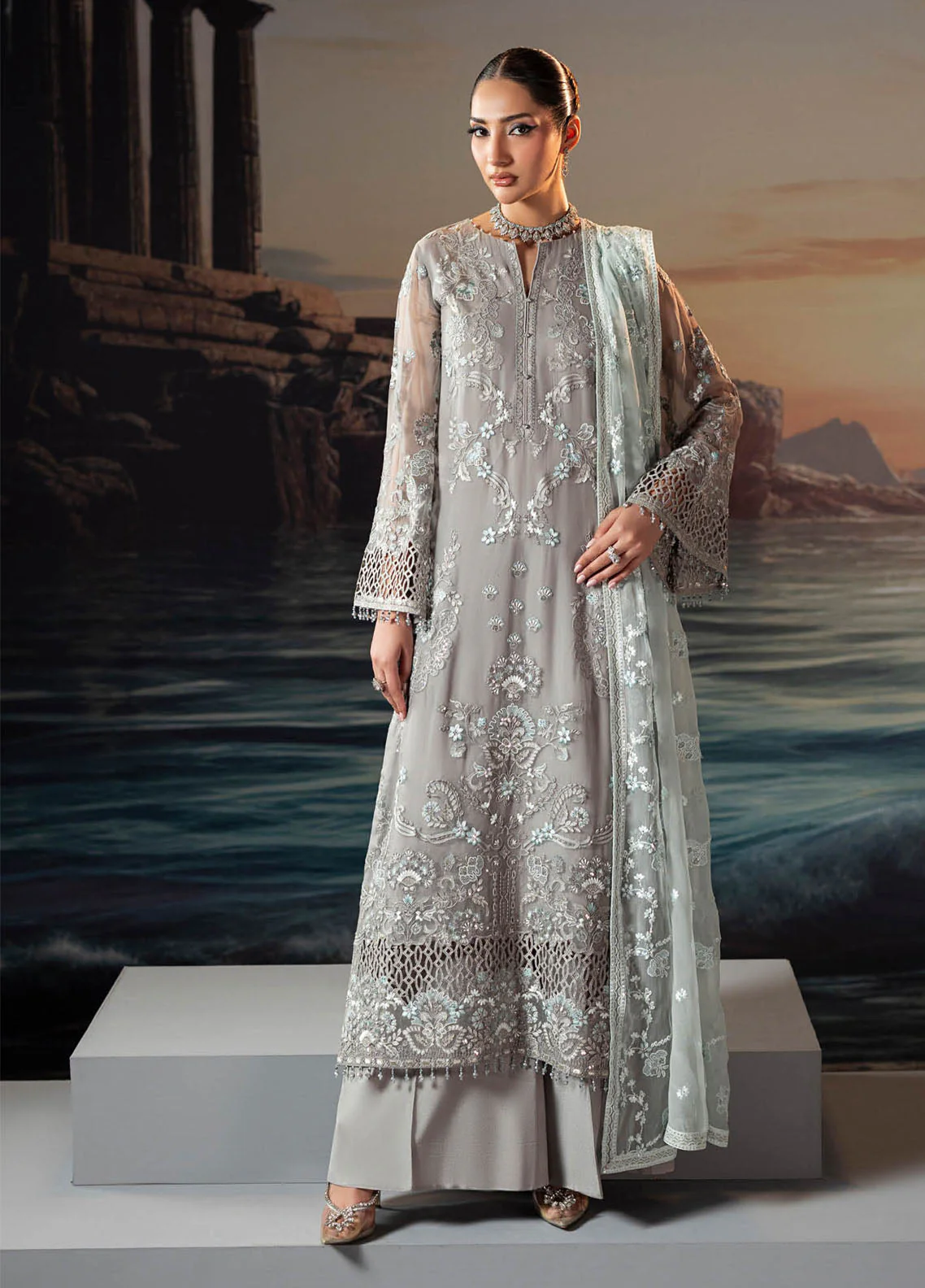 Riwayat Lamisah By Lavish Premium Embroidered Chiffon Suits Unstitched 3 Piece LP25RLC D-06 TAUPE