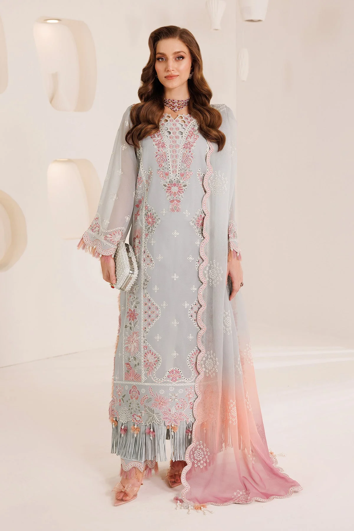 Alizeh Dhaagay Embroidered Chiffon Unstitched 3Pc Suit AF-DHG-5030-Mahrosh