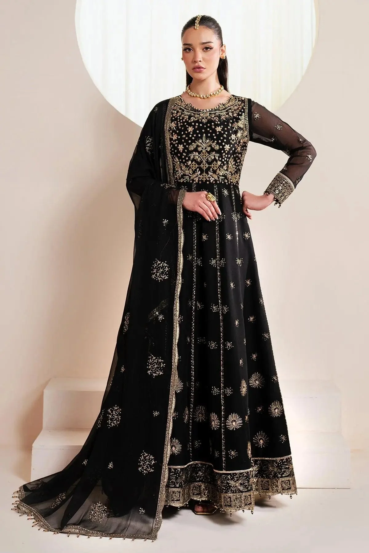 Alizeh Fashion Reena Embroidered Chiffon Unstitched 3Pc Suit AF-HM-4030-Noir