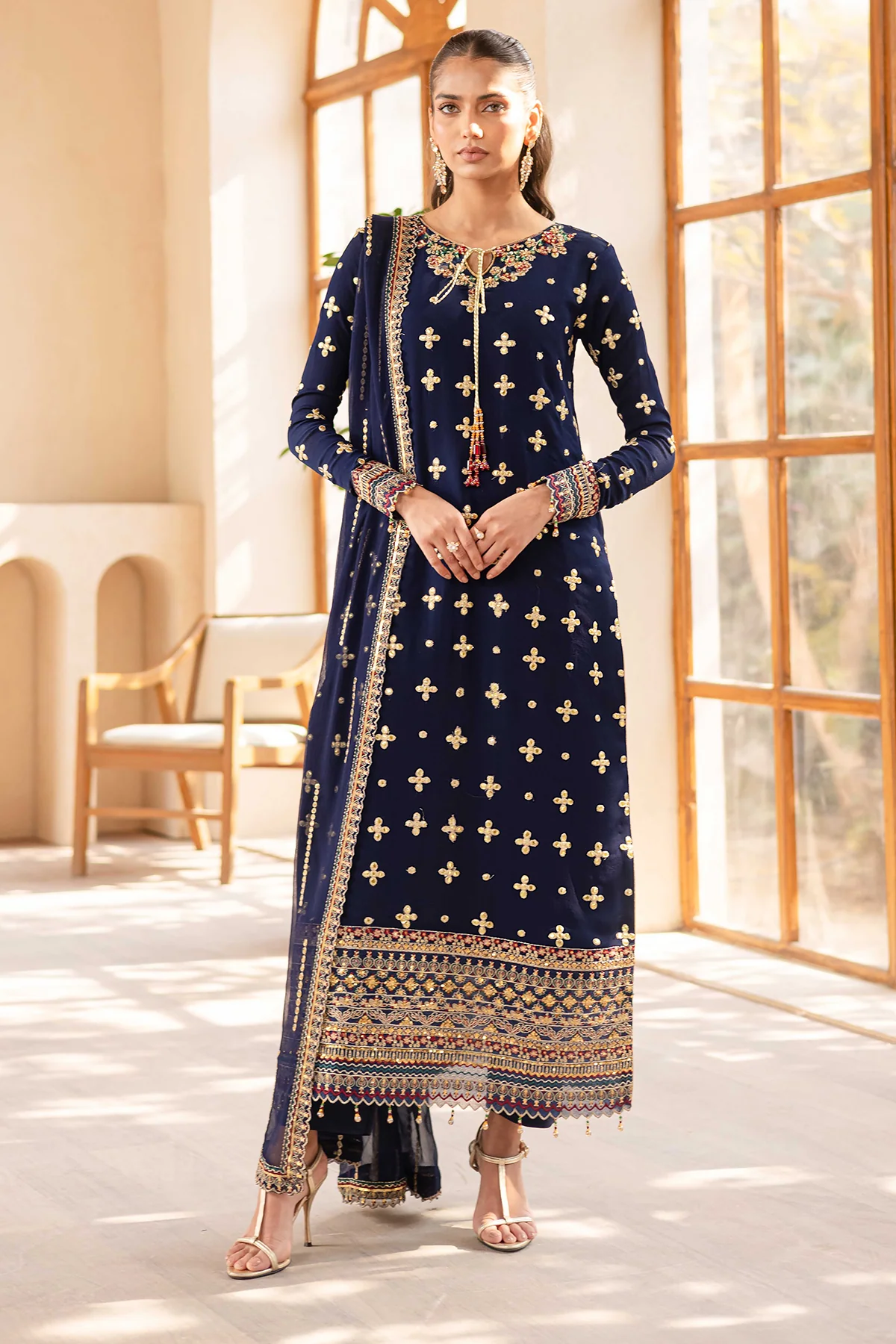 Emaan Adeel Noore Embroidered Chiffon Unstitched 3Pc Suit - ZAVIA