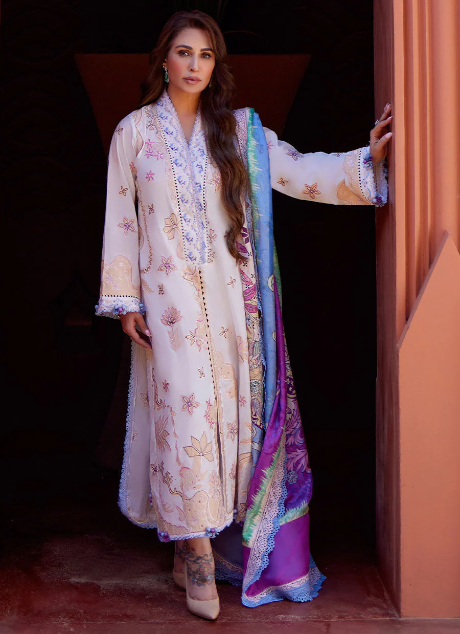 Suay by Farah Talib Aziz Embroidered Lawn Unstitched 3Pc Suit FTA-05 Miwa Ivory