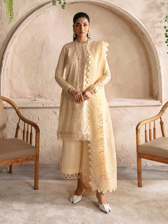 Afrozeh Cascade Embroidered Luxury Lawn Unstitched 3Pc Suit - Claire