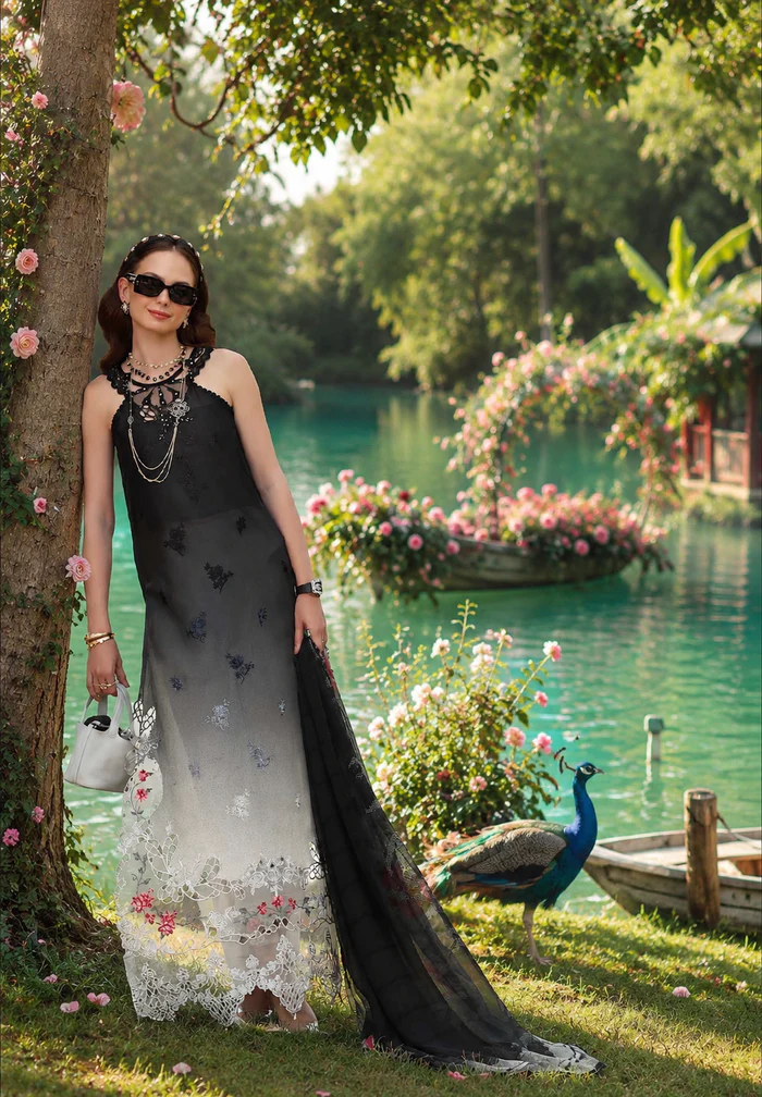 Noor by Saadia Asad Eid Luxe Printskhas Unstitched 3Pc Suit D-5 Midnight Smoke
