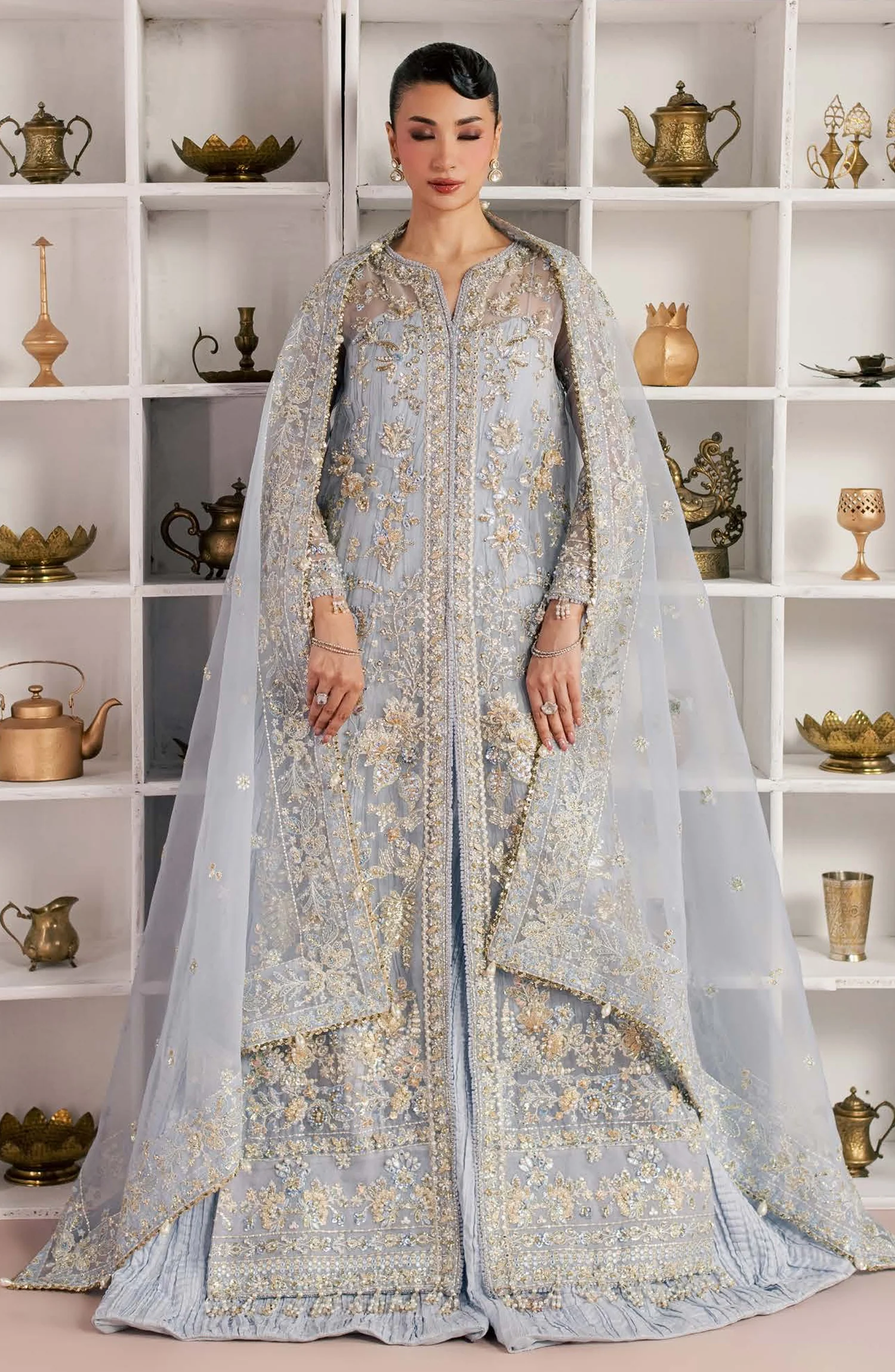 Sorelle by Aylin Luxury Embroidered Organza Unstitched 3 Piece Suit - D-03 Azura - AYL26SOR - Blue - Festive Collection