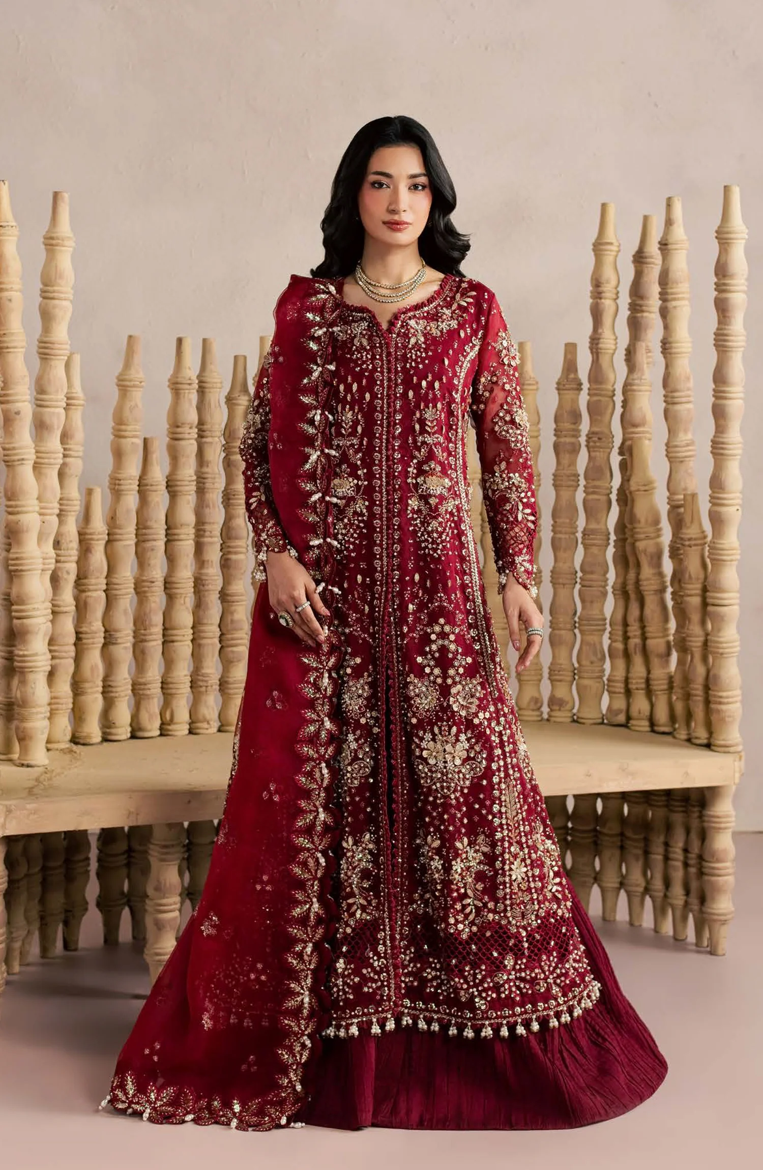 Sorelle by Aylin Luxury Embroidered Organza Unstitched 3 Piece Suit - D-01 Rosaile - AYL26SOR - Red - Festive Collection